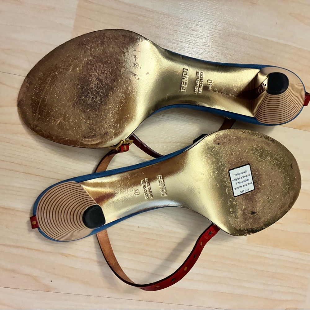 VINTAGE Fendi Multicolor Colorblock Strappy Sandals Heels IT 39.5 Fits US 9. - Picture 7 of 12
